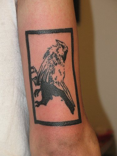 Black sparrow full arm tattoo