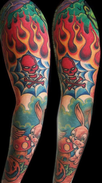 Rabbit and web amazing sleeve tattoo
