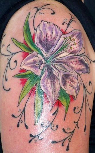 Oriental white lily  detailed tattoo
