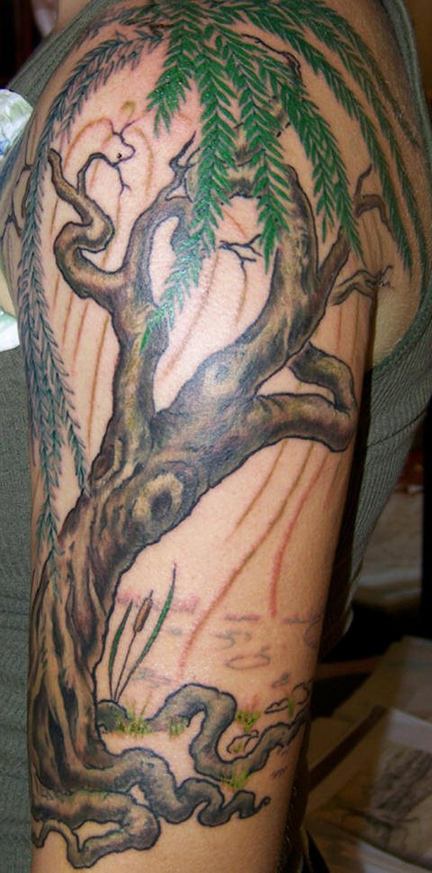 Full color jungle tree tattoo