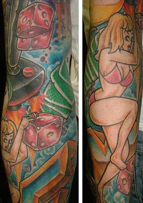 Ragazza e giocchi tatuaggio sul braccio