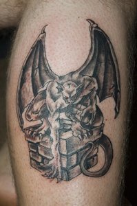 Gargoyle on chimney tattoo