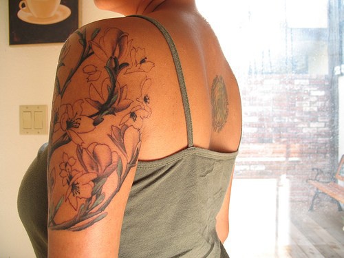 Sakura tree shoulder tattoo