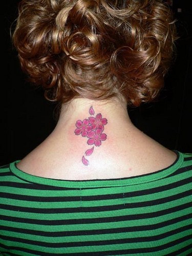 Pink petals neck tattoo