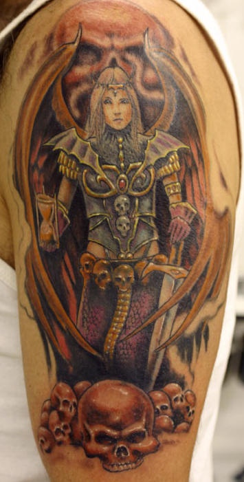 Gothic tattoo of warrior  with wings