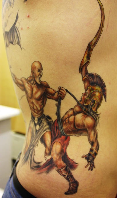 Griechische zwei Krieger kämpfen Tattoo