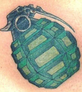 Realistic green grenade tattoo