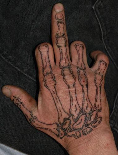 Tatuaje en la mano, huesos de tamaño completo