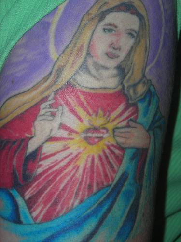 Saints heart tattoo in colour