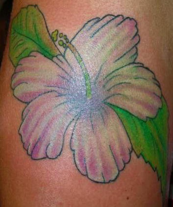 Soft pink hibiscus tattoo
