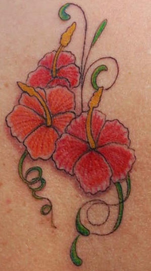 Colourful bunch of hibiscus tattoo