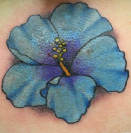 Realistic blue hibiscus flower tattoo