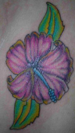 Purple hibiscus flower tattoo
