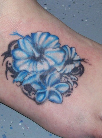 Blue hibiscus flowers tattoo