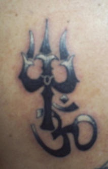 Om symbol with trident tattoo