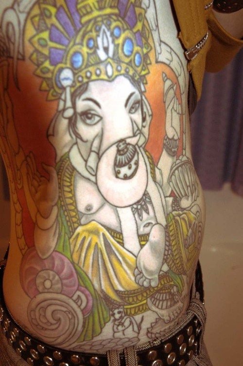 Ivory ganesha large coloured tattoo