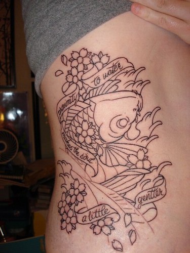Make the soul gentler. fish in water hip tattoo