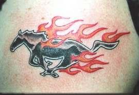 Running mustang in flames tattoo