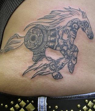 Tribal style riding horse tattoo