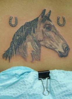 Horse head and two horseshoe tattoo