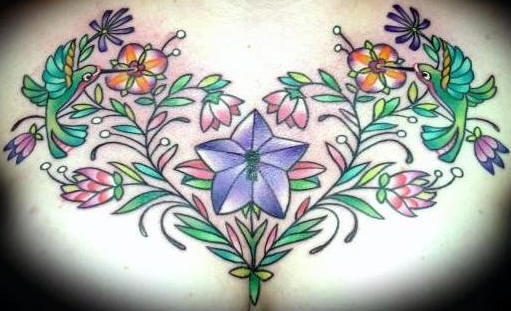 Flower pattern and hummingbird on chest