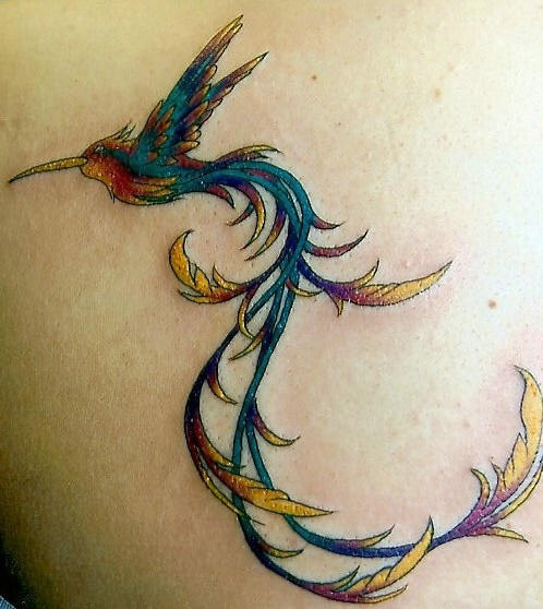 Hummingbird with long tail tattoo