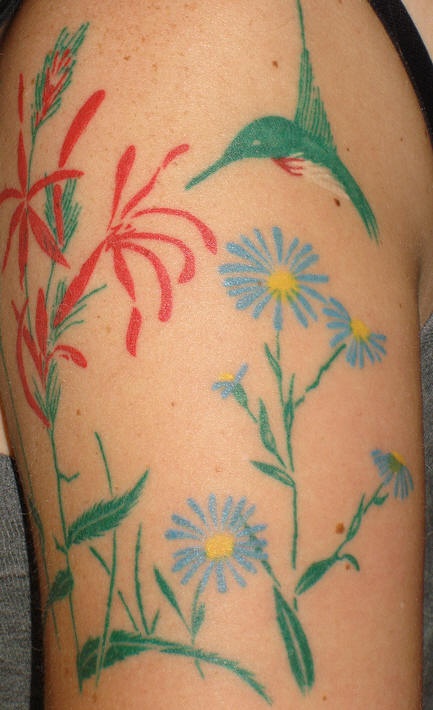 Hummingbird water painting style tattoo