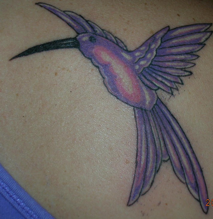 Purple hummingbird tattoo