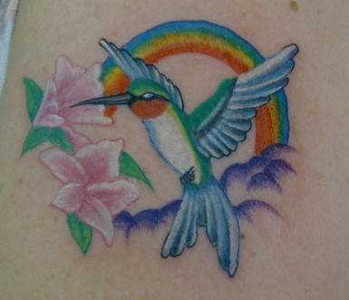 Hummingbird and rainbow tattoo