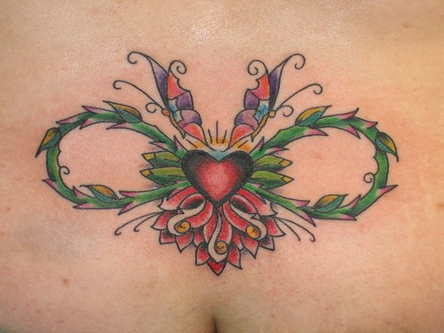 Infinite love green and red tattoo