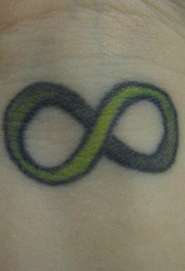 Le tatouage du symbole de l&quotinfini vert sur le poignet