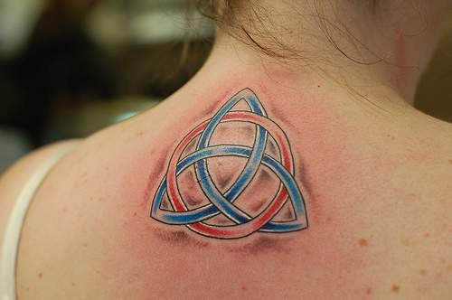 Irish trifolium red and blue tattoo