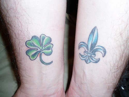 Shamrock and fleur de lis tattoo