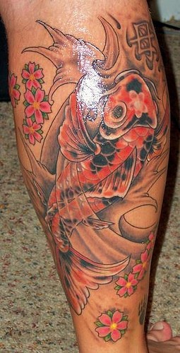 Japanese koi and flowers tattoo
