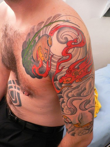 Yakuza style white dragon tattoo