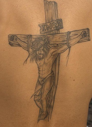 Jesus-Kreuzigung schwarze Tinte Tattoo