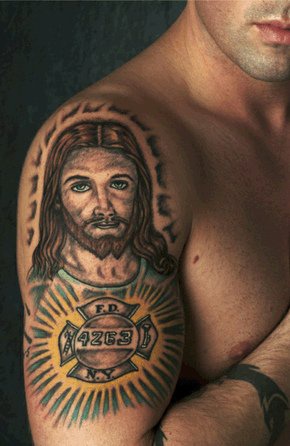 Fire department tattoo with jesus