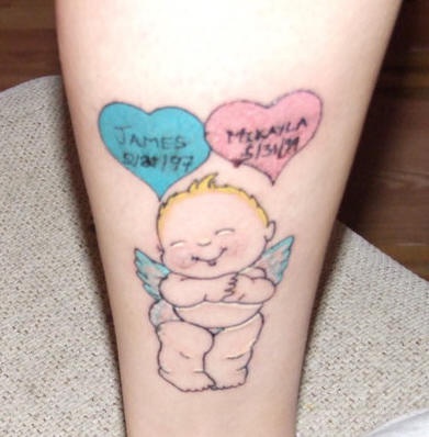 Cartoonish newborn angel tattoo