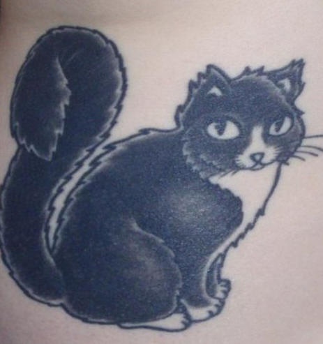 Fluffy kitty cat black and white tattoo
