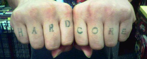 Knuckle tattoo, hardcore, thin, simple style of letters