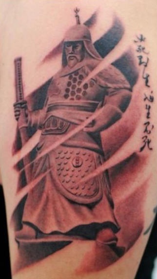 Terracotta warrior tattoo with writings