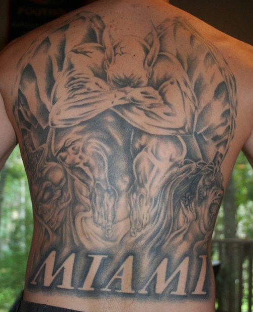 Large miami gargoyle tattoo on back