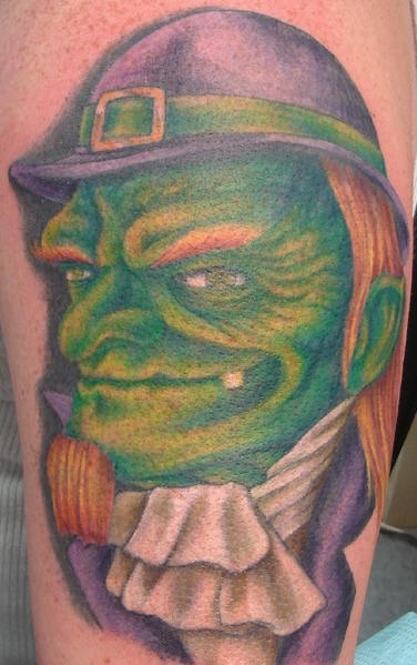Green old leprechaun tattoo