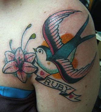 Ruby the sparrow and lily classic tattoo