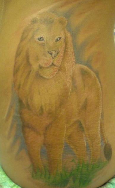 Pale coloured lion tattoo