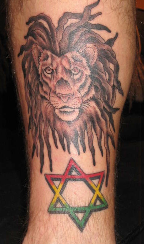 Rastafari dread lion tattoo