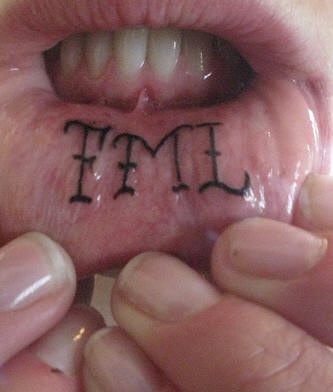Lip tattoo, fml, brief word, designed