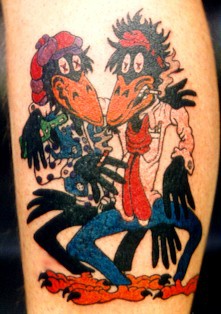Rolling stones as cartoon crows tattoo