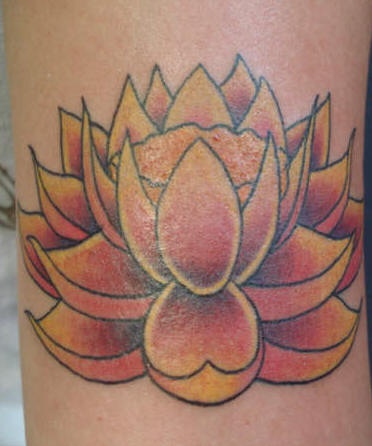 el tatuaje de una flor de loto en color naranja