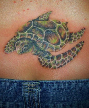 Tattoo von Meeresschildkröte am unteren Rücken